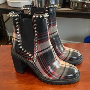 Jessica Simpson Women's Demmie Bootie Ankle Boot Red/Tan/Black Plaid Sz 7